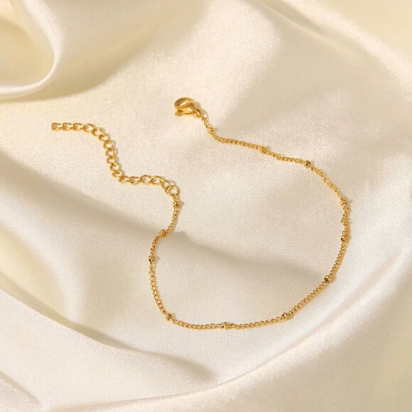 3/$35 NEW Delicate Gold Tone Beaded Chain Anklet Dainty Ankle Bracelet Jewelry - Picture 4 of 6